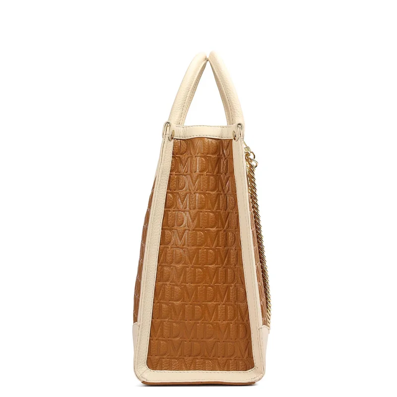 Da Milano Caramel Medium Monogram Leather Book Tote - Caramel for Women | Best Price UAE